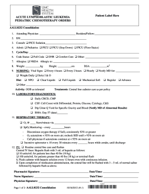 ACUTE LYMPHOBLASTIC LEUKEMIA Patient Label Here PEDIATRIC  Form