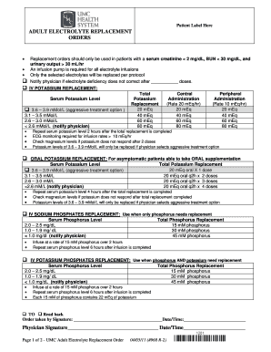 Electrolyte Replacement  Form