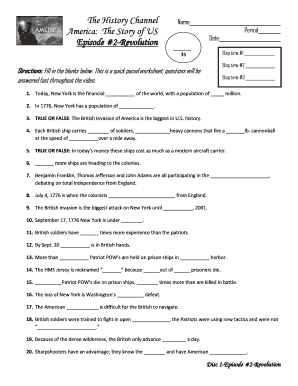 America the Story of Us Worksheets PDF  Form
