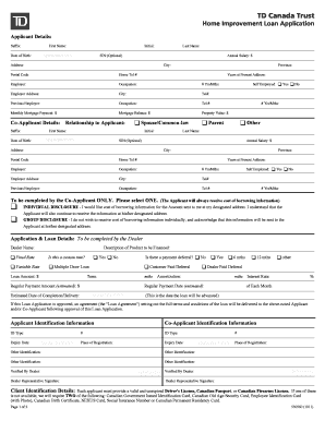 TD Canada Trust Home Improvement Loan Application Patioline  Form