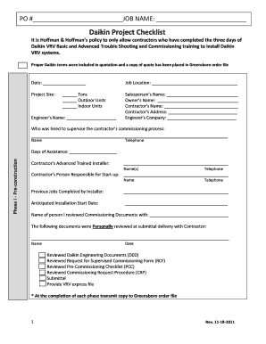 Daikin Start Up Form