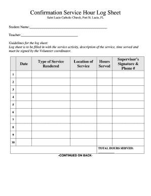 Confirmation Service Hours Sheet  Form