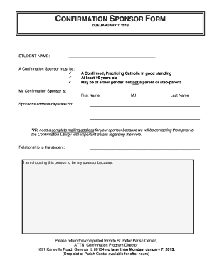 Confirmation Sponsor Form