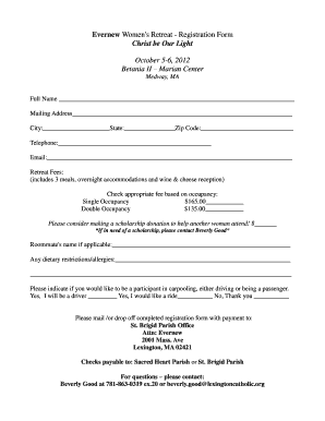 Women&#039;s Retreat Registration Form Template