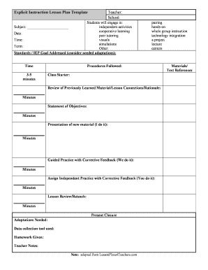 Explicit Instruction Lesson Plan Template  Form