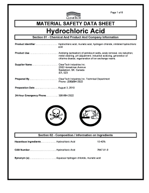 Sds for Hydrochloric Acid  Form