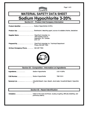 Safety Data Sheet for Sodium Hypochlorite  Form