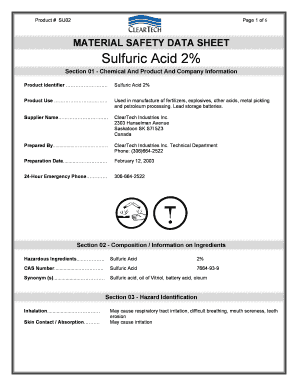 MATERIAL SAFETY DATA SHEET Sulfuric Acid 2  Form