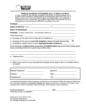 Certificate of Disability Form