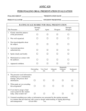 Animal Food Science Rubric for Oral Presentation Ctal Udel  Form