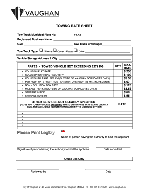 Towing Rate Sheet  Form