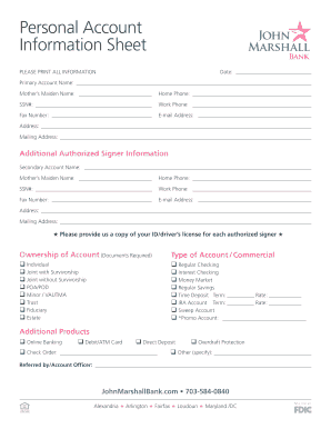 Account Information Sheet