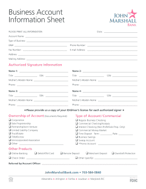 Business Account Information Sheet