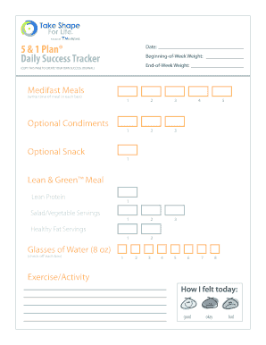 Optavia 5 1 Plan Daily Success Tracker  Form