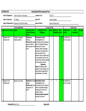 Laboratory Risk Assessment Example  Form