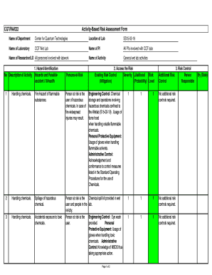 CQTRA022 ActivityBased Risk Assessment Form Name of Department Center for Quantum Technologies Location of Lab SS150219 Name of 