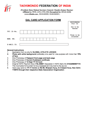 Gal Card Taekwondo India  Form