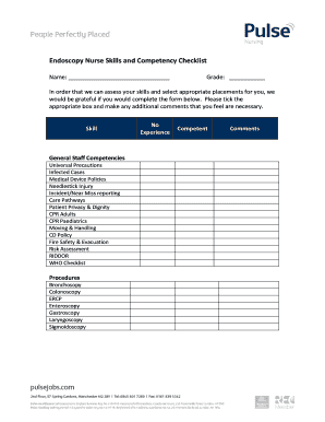 Endoscopy Nurse Competency Checklist  Form