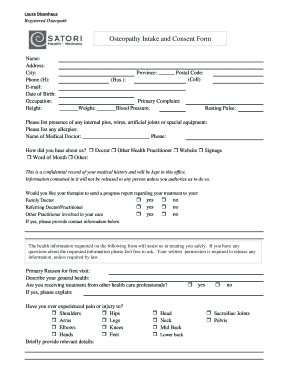 Osteopathy BIntakeb and Consent Form Satori BHealthb Amp Wellness