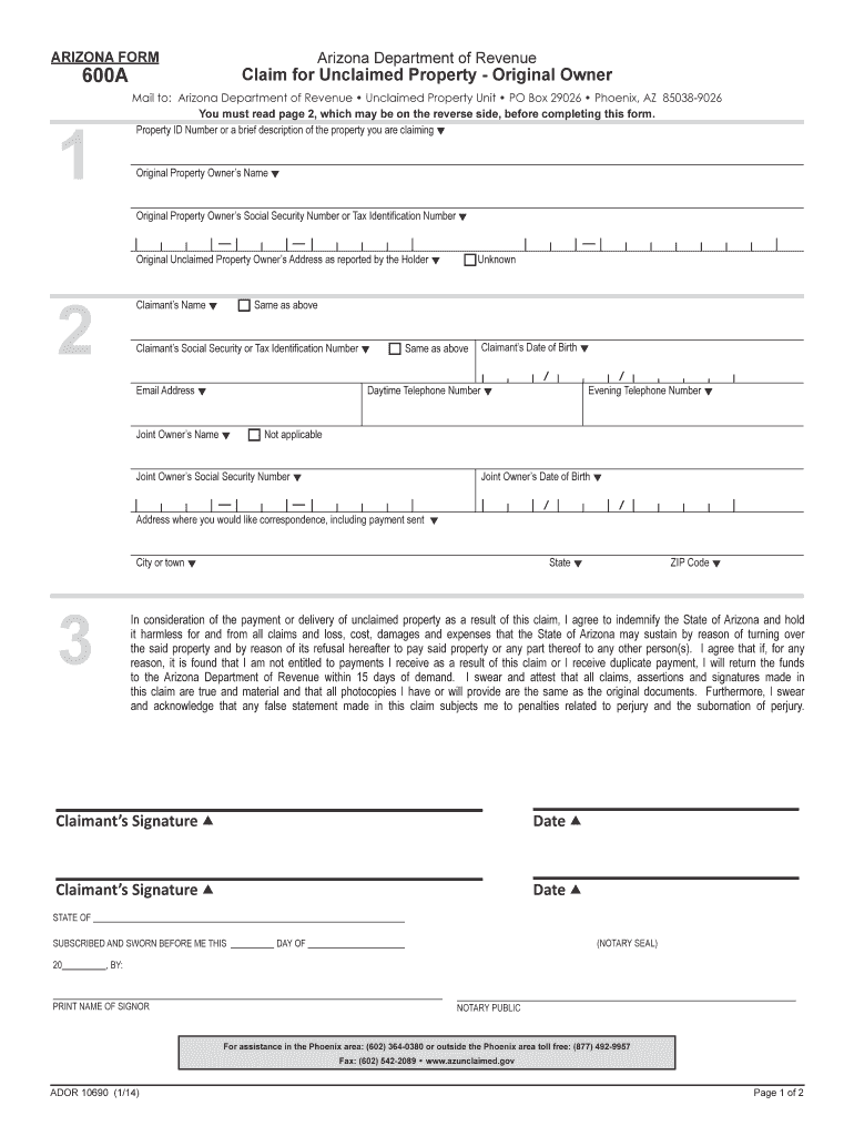  Arizona Form 600a 2014