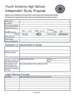 Independent Study Proposal Form Youth Initiative High School