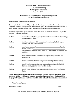 Godparent Letter of Eligibility  Form