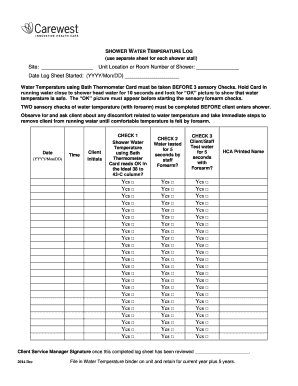 Water Temperature Log Sheet  Form