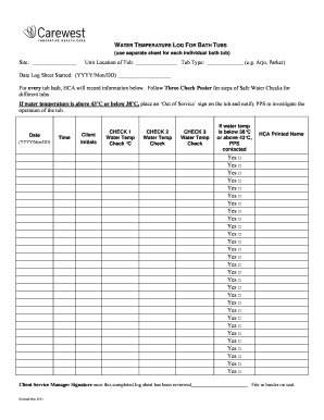 Water Temperature Record Sheet Templates  Form