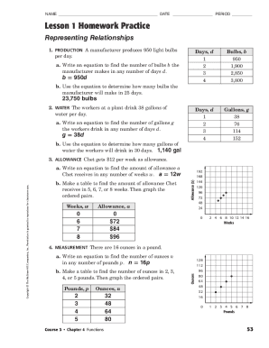 Lesson 1 Homework Practice Representing Relationships  Form