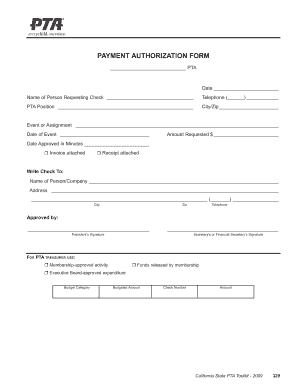Pta Payment Authorization Form