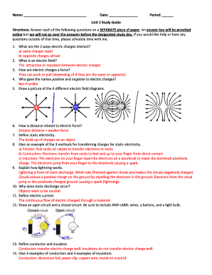Electricity and Magnetism Study Guide 8th Grade Answer Key  Form