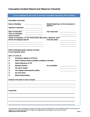 WHS 04v1 Evacuation Incident Report and Observer Checklist Cmsolutions Org  Form