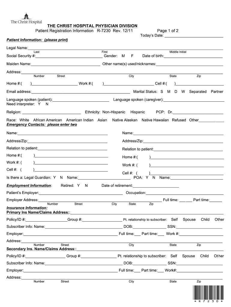 Christ Hospital Registration Form