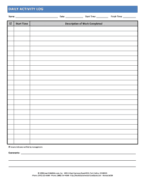 DAILY ACTIVITY LOG Bjamesorrbbcomb  Form