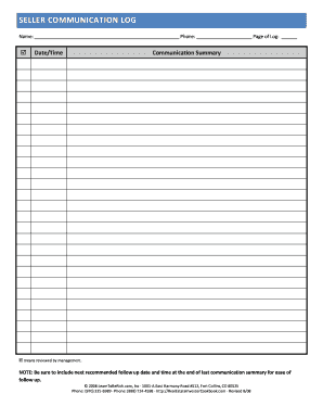 Communication Log PDF  Form