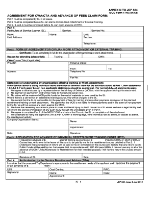 ANNEX N to JSP 534 MOD Form 1746 0412 AGREEMENT for CWA Oaktree Training Co