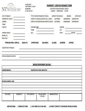 SERVICE REQUEST FORM NT Window