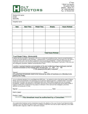 Holt Doctors Time Sheet  Form