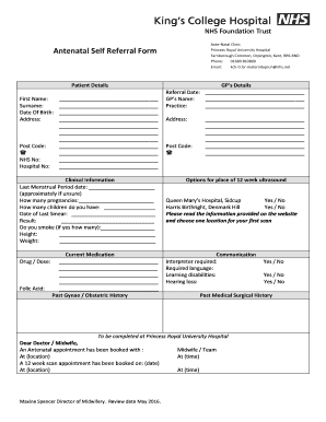 Pruh Antenatal Self Referral  Form