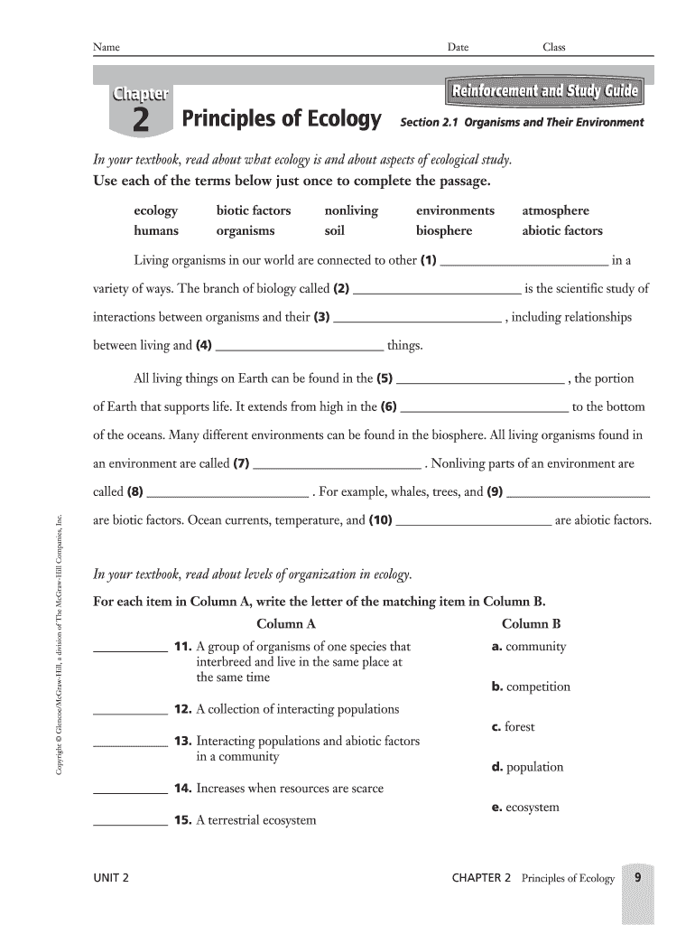 Principles of Ecology Answer Key  Form