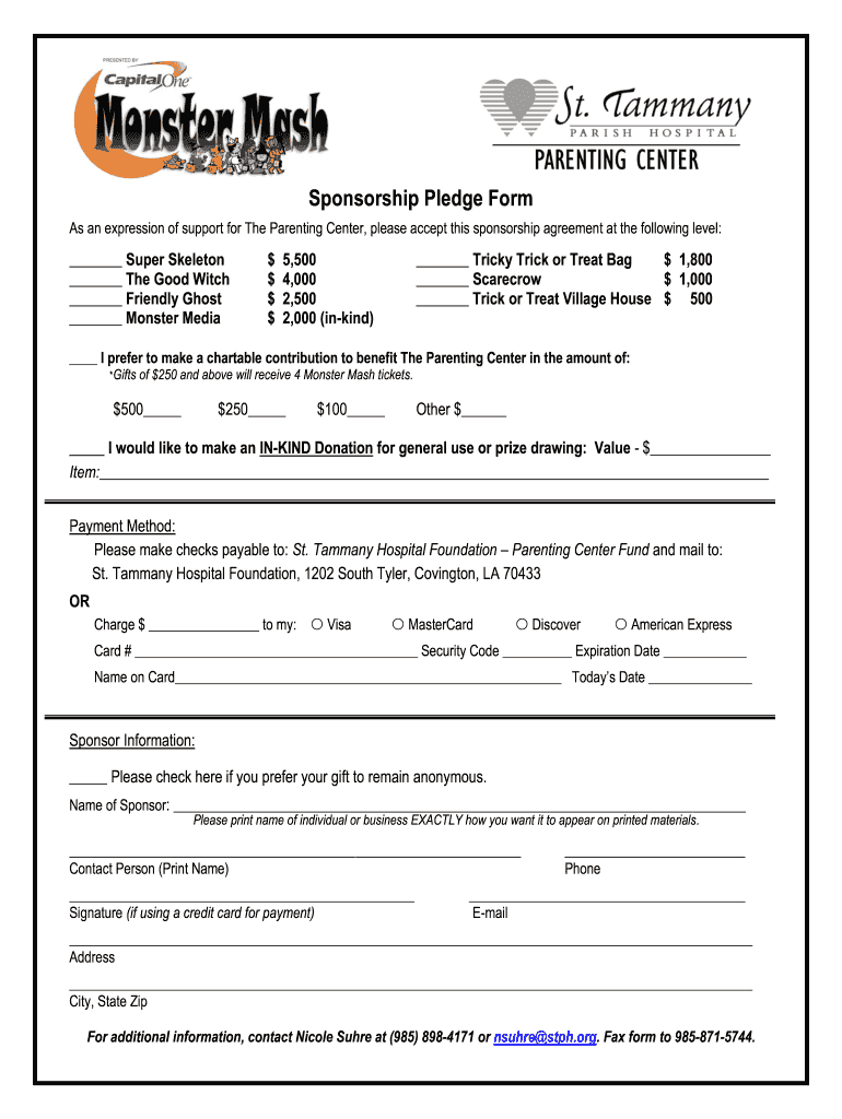 Sponsorship Pledge Form Stphorg