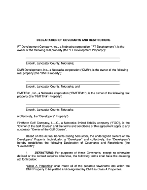 Covenants on Residential Property Firethorn Golf Club  Form