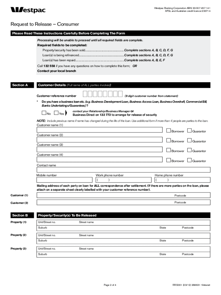 Westpac Discharge Authority  Form