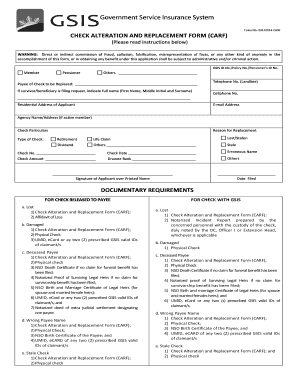 Check Alteration and Replacement Form Carf GSIS