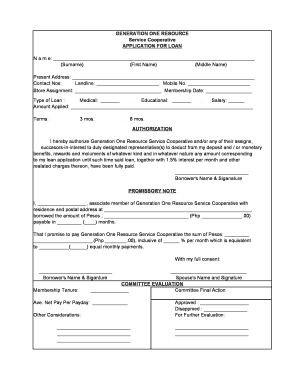 Application Letter for Loan from Co Operative Society  Form