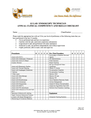 Endoscopy Technician Skills Checklist  Form