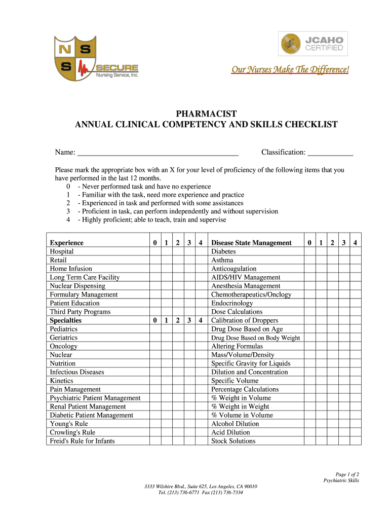 Pharmacist Competency Checklist  Form