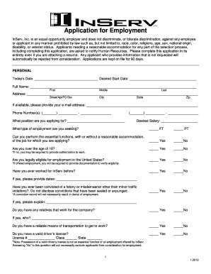 Application for Employment BInServb Inserv  Form