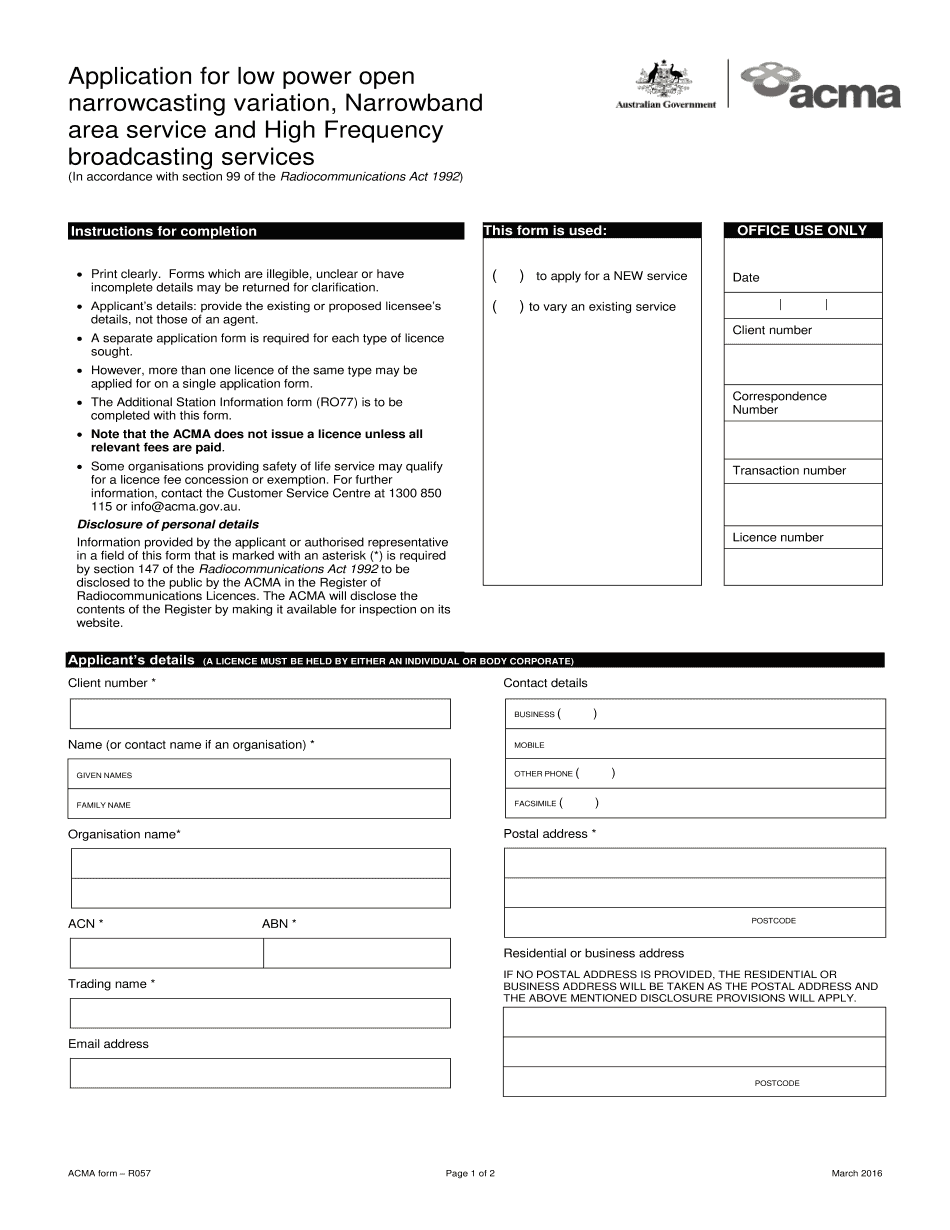  BFormb R057Application for Apparatus Blicencebs BACMAb Acma Gov 2016-2024