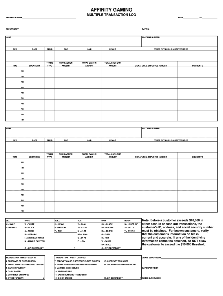 Multiple Transaction Log  Form